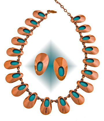 Copper and Turquoise Necklace and Earrings