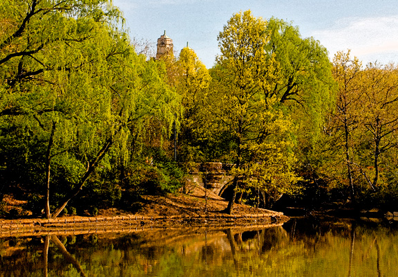 Pond and Foliage with Watercolor Effect