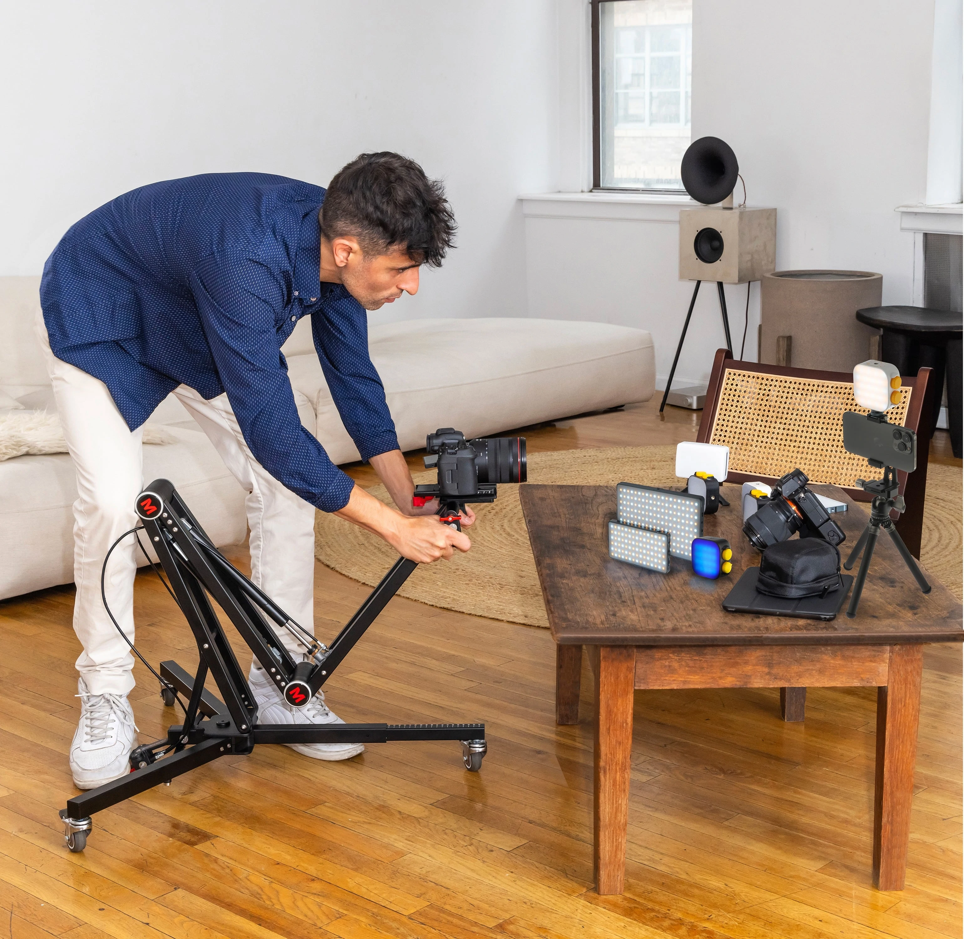 Rolling Camera Support in Use by young man