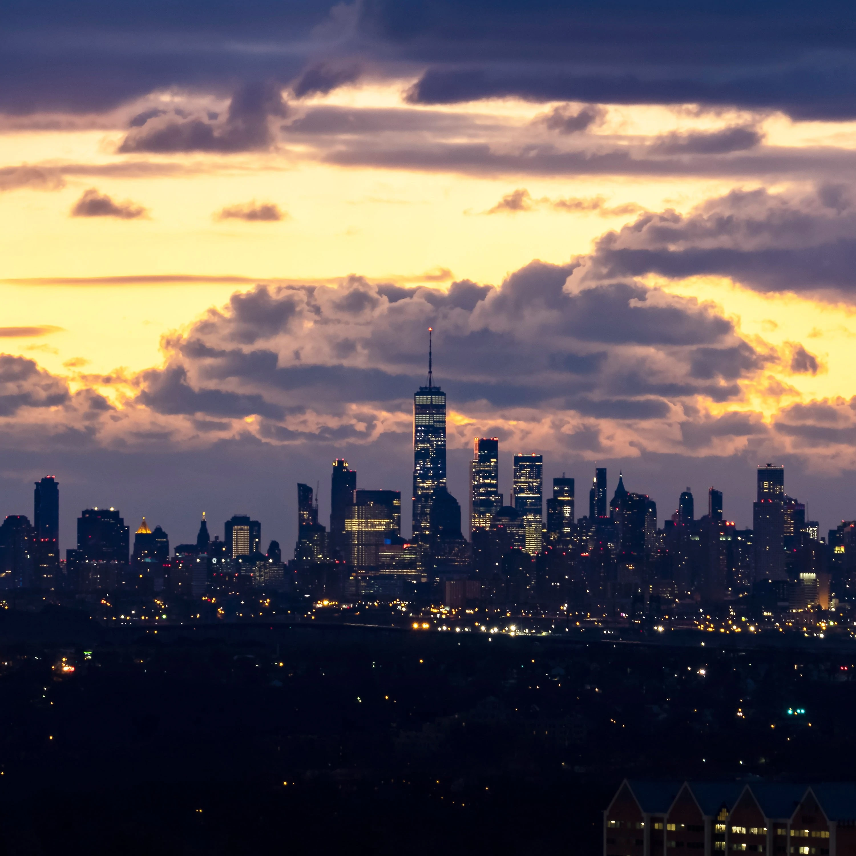 OUT THE WINDOW: sunrise view of NYC and Jersey City Skyline from Montclair NJ