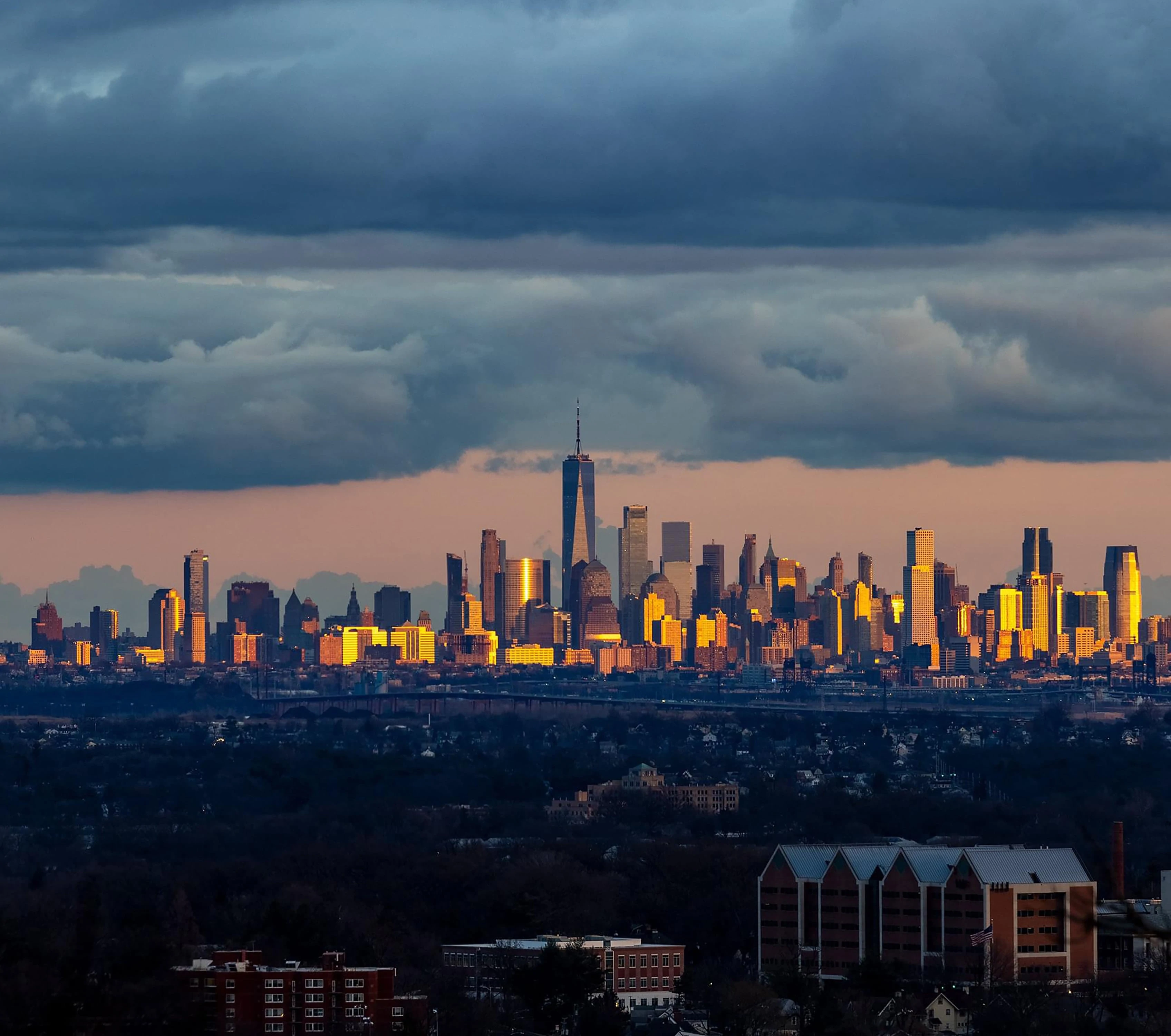 OUT THE WINDOW: sunset view of NYC and Jersey City Skyline from Montclair NJ