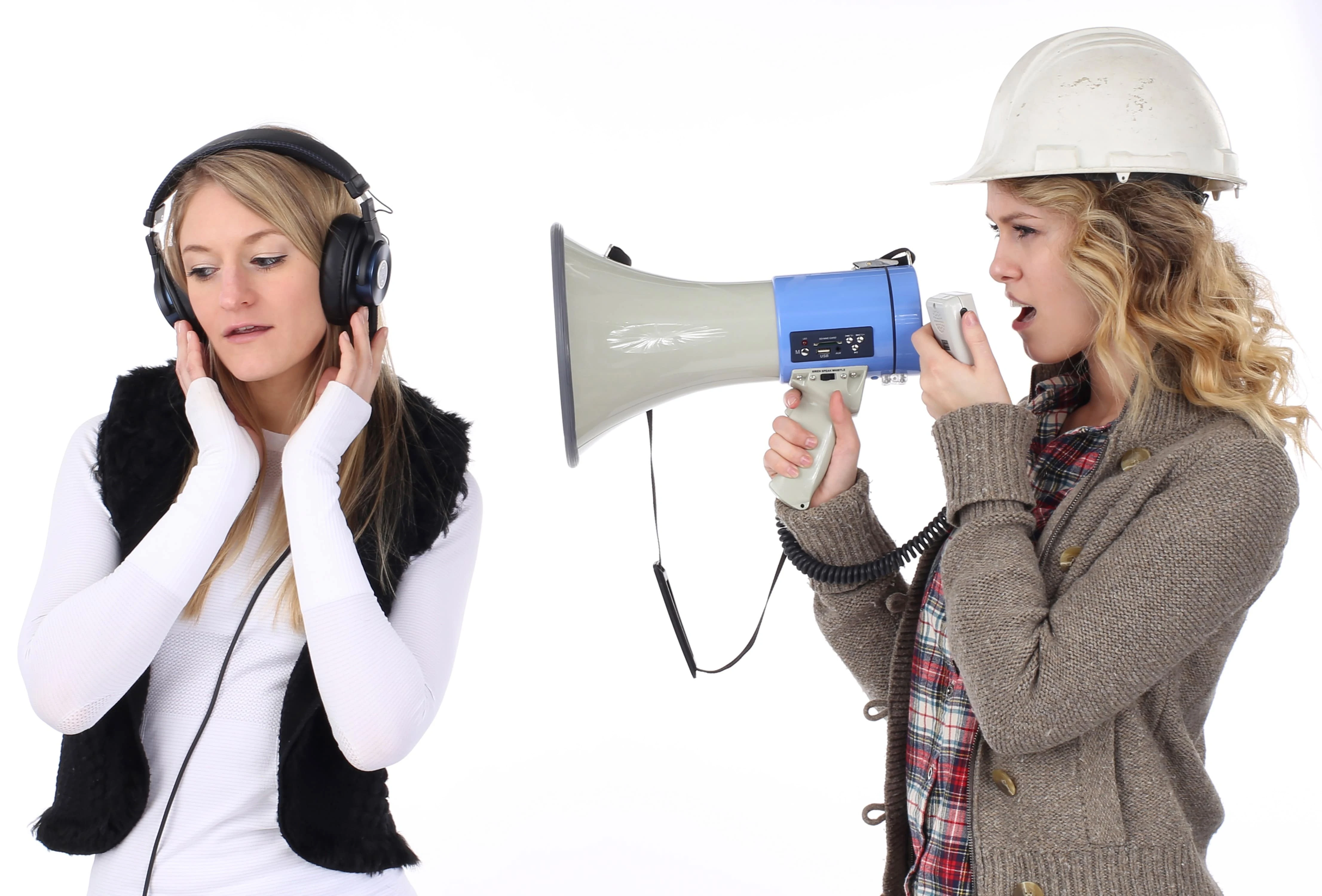 Megaphone with microphone and Headphones in Use