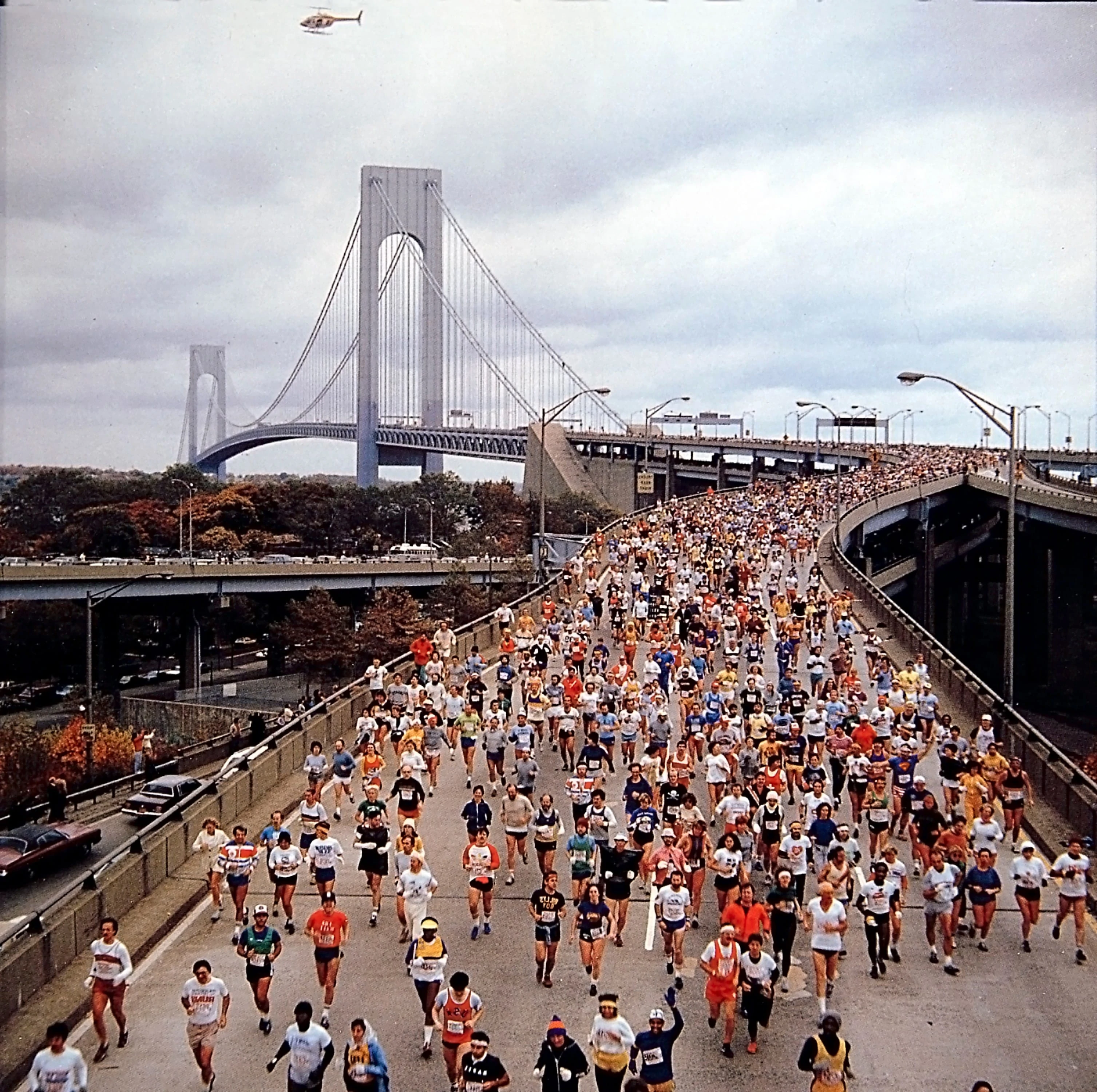 NYC Marathon Runners exiting Brooklyn side of the Verrazzano Bridge, NYC